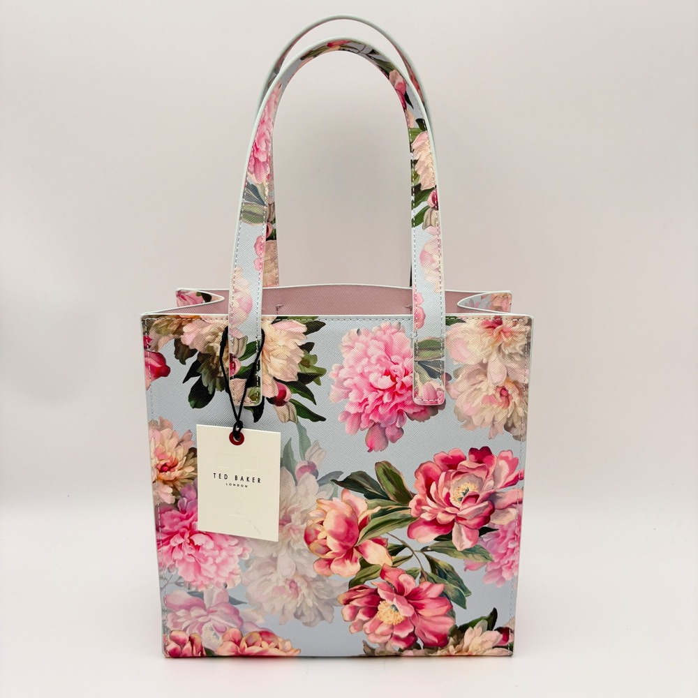 Ted Baker London Icon Small Floral Peony Structured Tote Bag Light Blue Pink